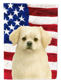 White Tibetan Spaniel American Flag House Flag 28x40 Porch Sleeve Pole Decorative Outside Yard Banner Artwork Wall Hanging, Polyester