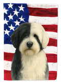 Black and White Tibetan Spaniel American Flag House Flag 28x40 Porch Sleeve Pole Decorative Outside Yard Banner Artwork Wall Hanging, Polyester