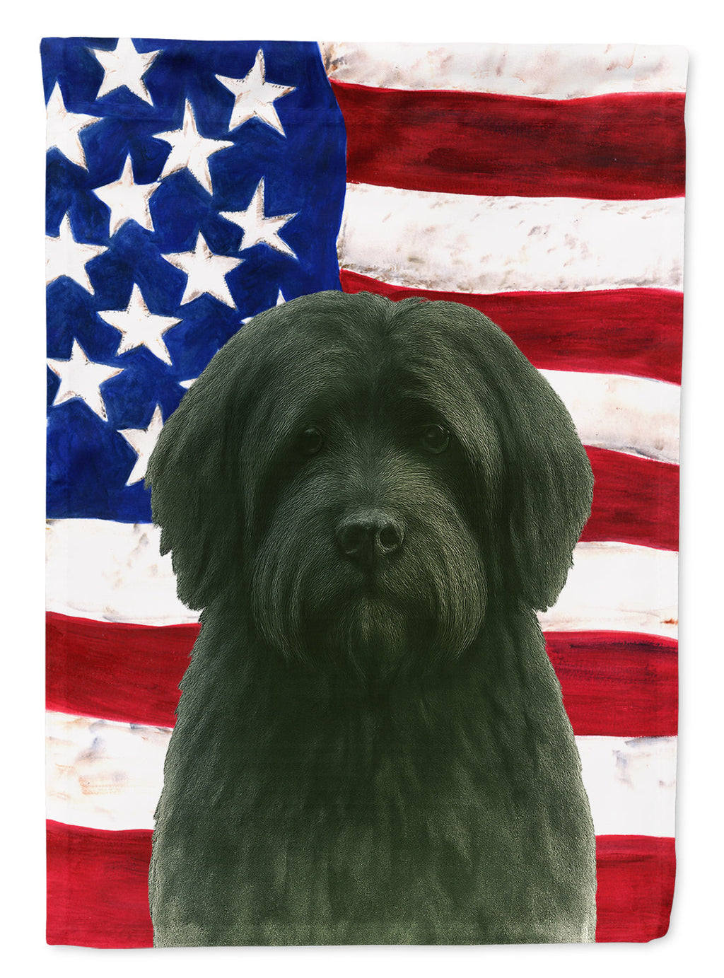 Black Tibetan Spaniel American Flag House Flag 28x40 Porch Sleeve Pole Decorative Outside Yard Banner Artwork Wall Hanging, Polyester