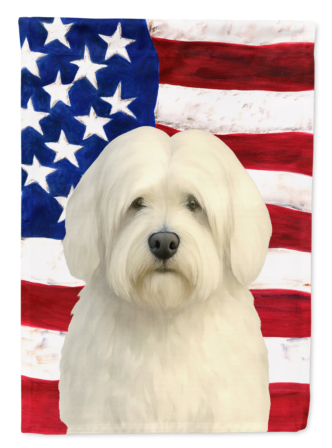 White Tibetan Spaniel American Flag House Flag 28x40 Porch Sleeve Pole Decorative Outside Yard Banner Artwork Wall Hanging, Polyester