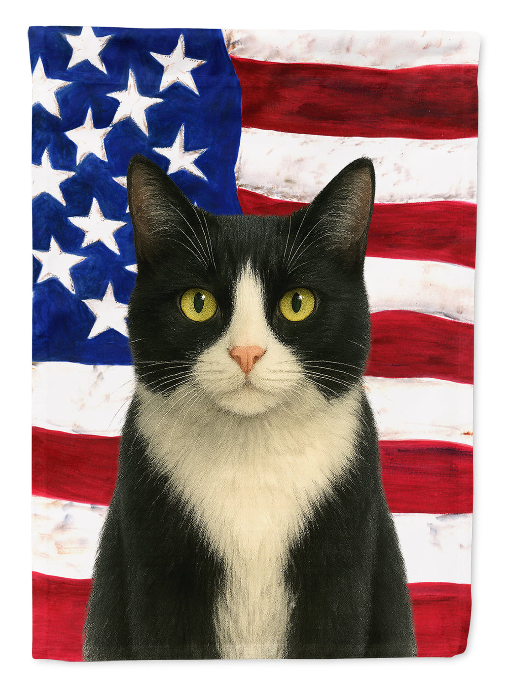 Black and White Tuxedo Cat American House Flag 28x40 Porch Sleeve Pole Decorative Outside Yard Banner Artwork Wall Hanging, Polyester