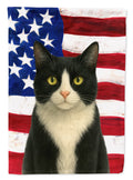 Black and White Tuxedo Cat American House Flag 28x40 Porch Sleeve Pole Decorative Outside Yard Banner Artwork Wall Hanging, Polyester
