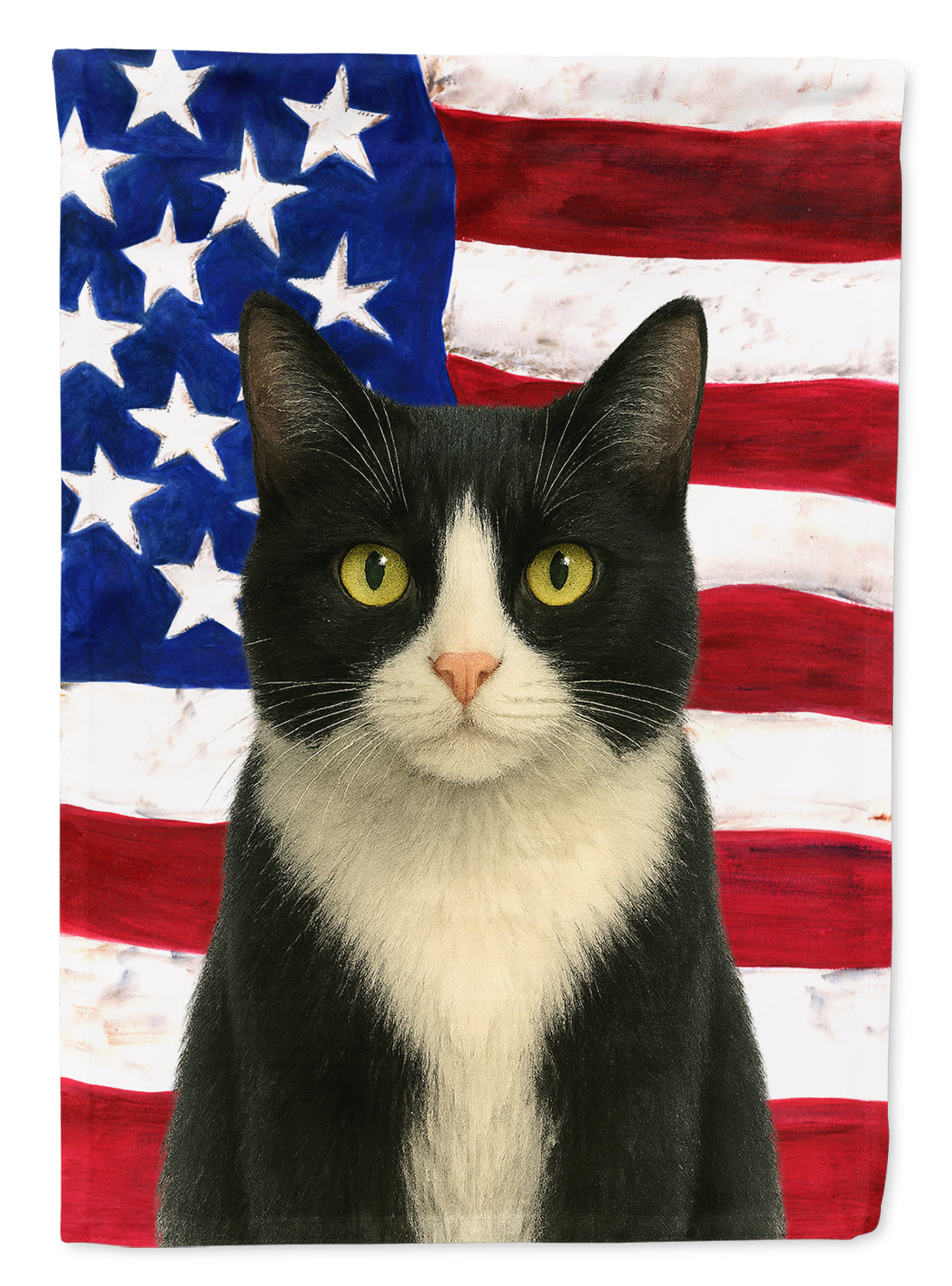 Black and White Tuxedo Cat American House Flag 28x40 Porch Sleeve Pole Decorative Outside Yard Banner Artwork Wall Hanging, Polyester
