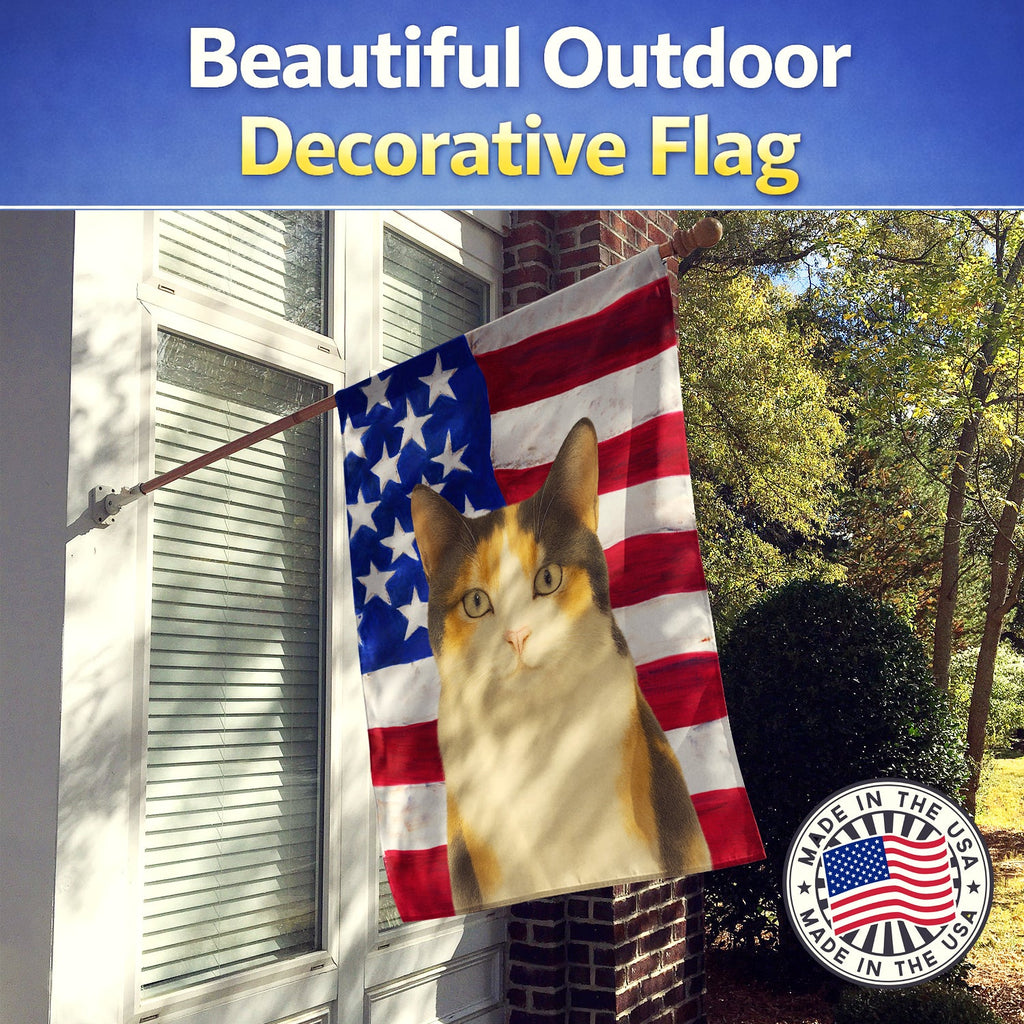 Calico Cat American House Flag 28x40 Porch Sleeve Pole Decorative Outside Yard Banner Artwork Wall Hanging, Polyester