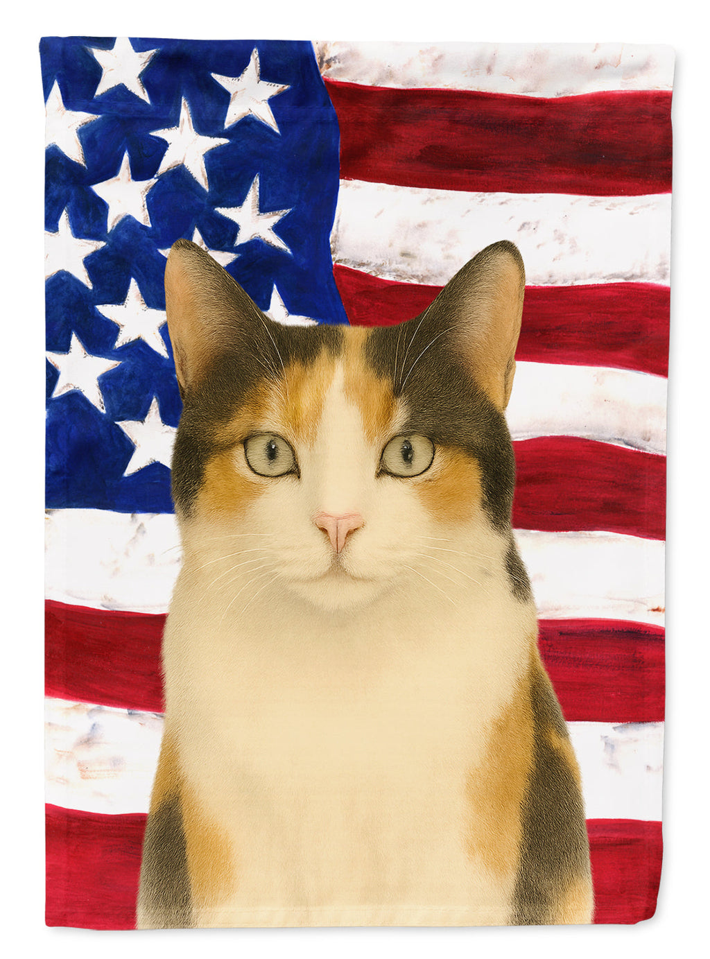 Calico Cat American House Flag 28x40 Porch Sleeve Pole Decorative Outside Yard Banner Artwork Wall Hanging, Polyester