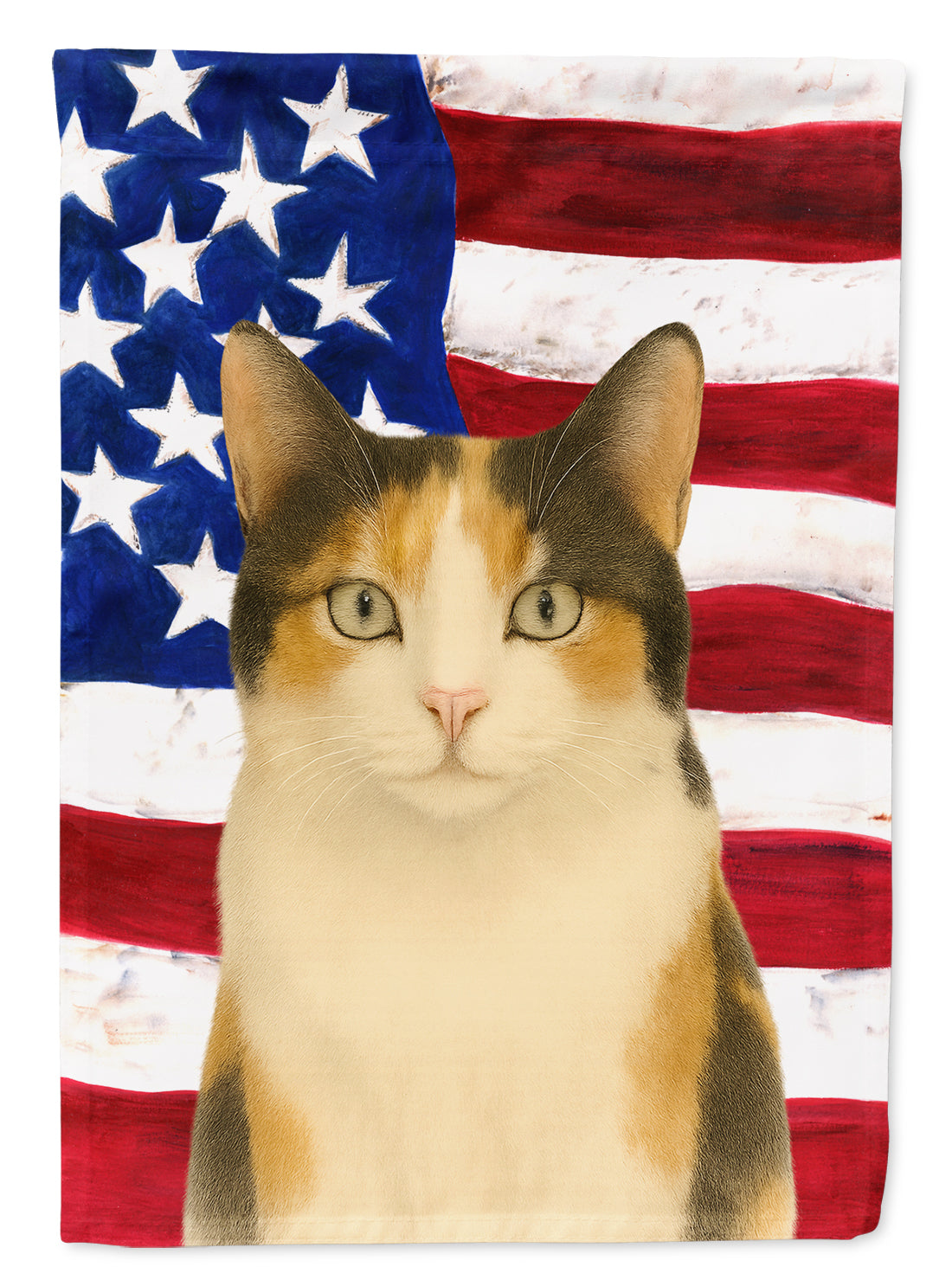Calico Cat American House Flag 28x40 Porch Sleeve Pole Decorative Outside Yard Banner Artwork Wall Hanging, Polyester