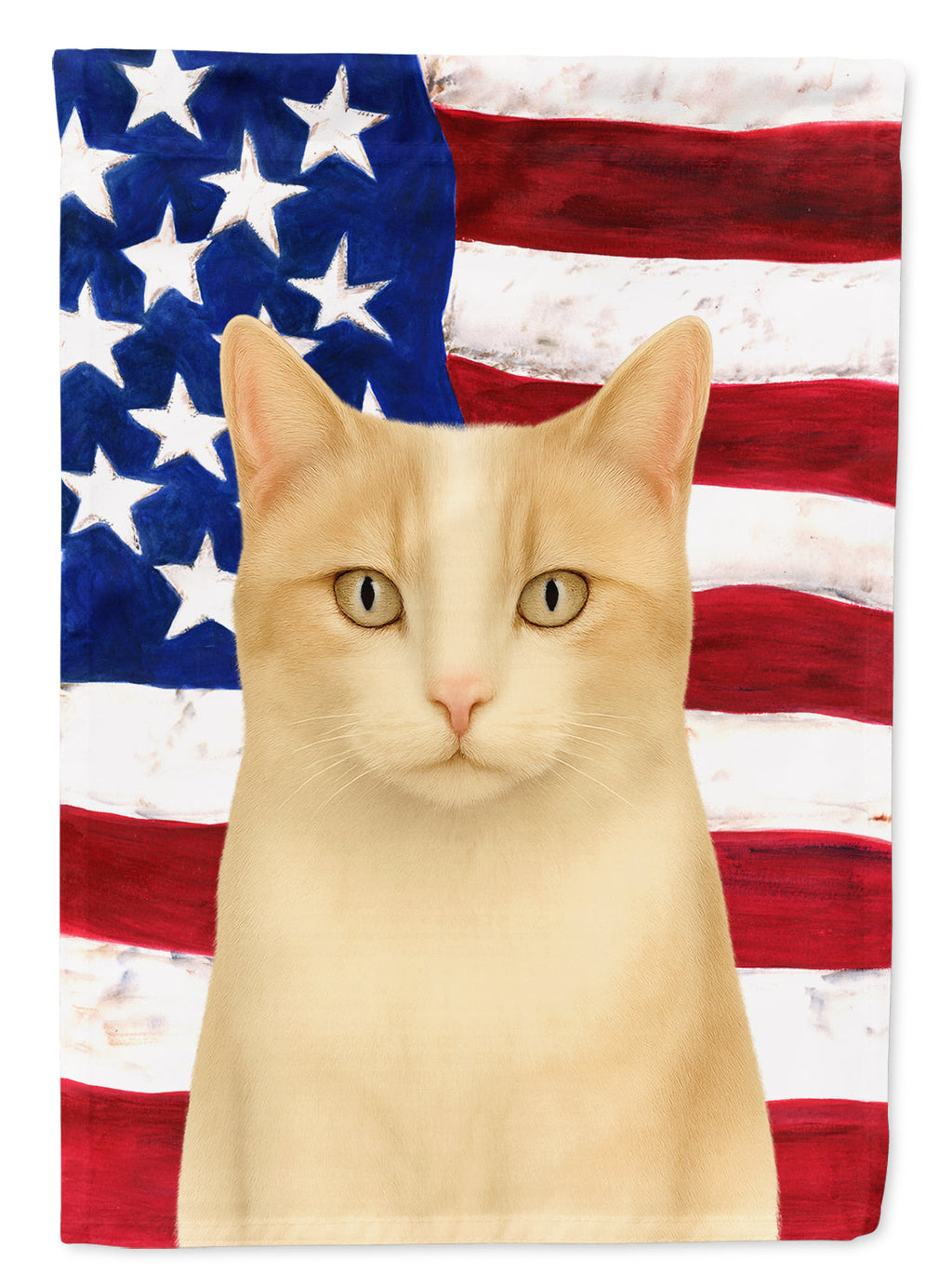 Cream and White Cat American House Flag 28x40 Porch Sleeve Pole Decorative Outside Yard Banner Artwork Wall Hanging, Polyester
