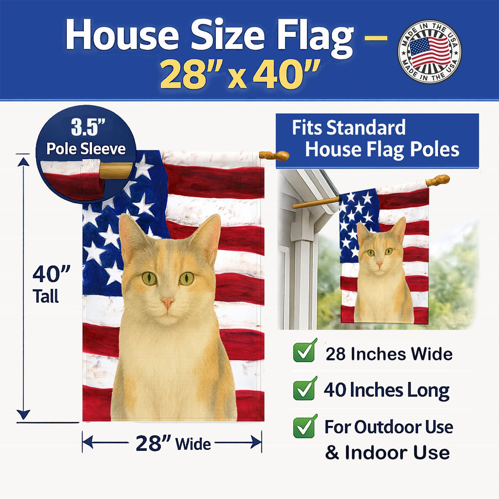 Dilute Calico Cat American House Flag 28x40 Porch Sleeve Pole Decorative Outside Yard Banner Artwork Wall Hanging, Polyester
