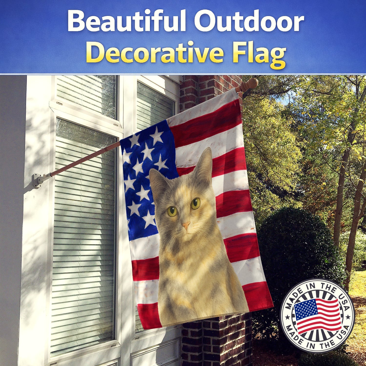 Dilute Tortoiseshell Cat American House Flag 28x40 Porch Sleeve Pole Decorative Outside Yard Banner Artwork Wall Hanging, Polyester