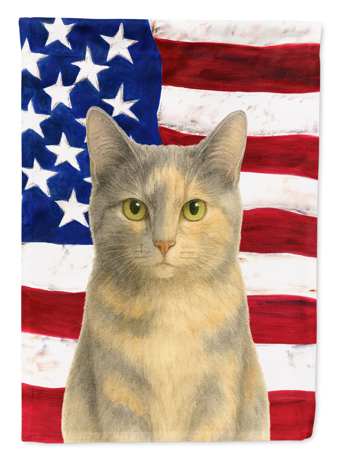 Dilute Tortoiseshell Cat American House Flag 28x40 Porch Sleeve Pole Decorative Outside Yard Banner Artwork Wall Hanging, Polyester