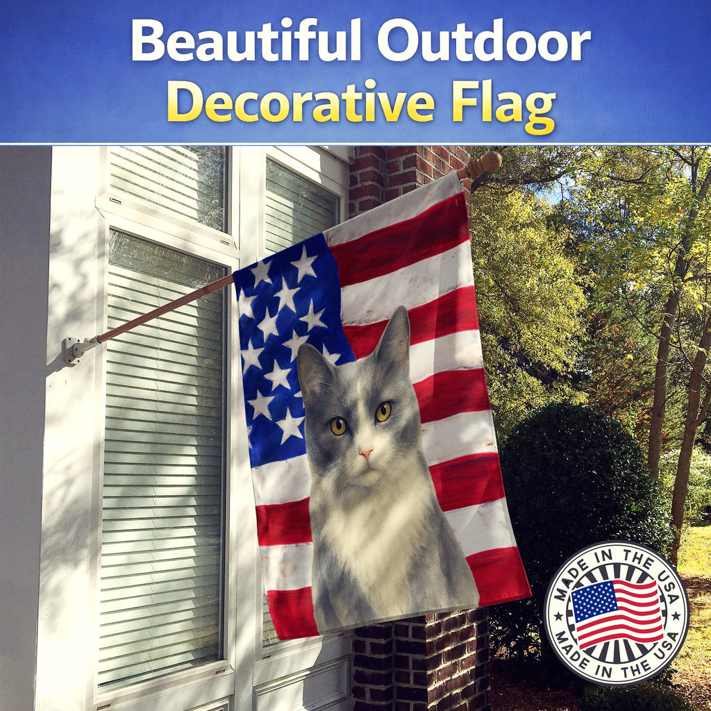 Gray and White Cat American House Flag 28x40 Porch Sleeve Pole Decorative Outside Yard Banner Artwork Wall Hanging, Polyester