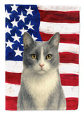 Gray and White Cat American House Flag 28x40 Porch Sleeve Pole Decorative Outside Yard Banner Artwork Wall Hanging, Polyester