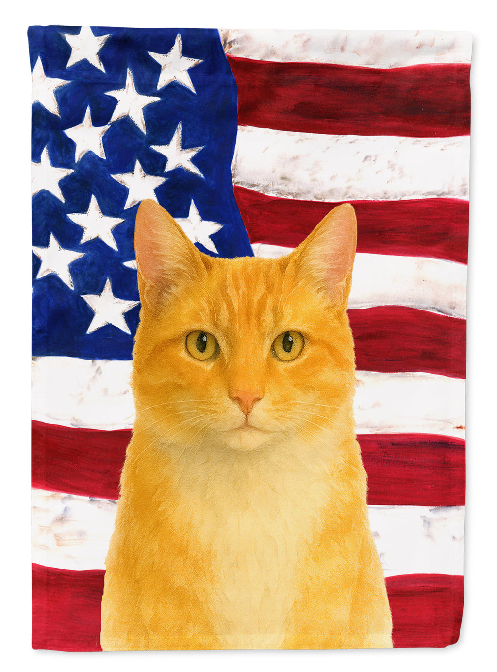 Orange and White Cat American House Flag 28x40 Porch Sleeve Pole Decorative Outside Yard Banner Artwork Wall Hanging, Polyester