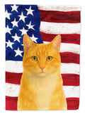 Orange and White Cat American House Flag 28x40 Porch Sleeve Pole Decorative Outside Yard Banner Artwork Wall Hanging, Polyester