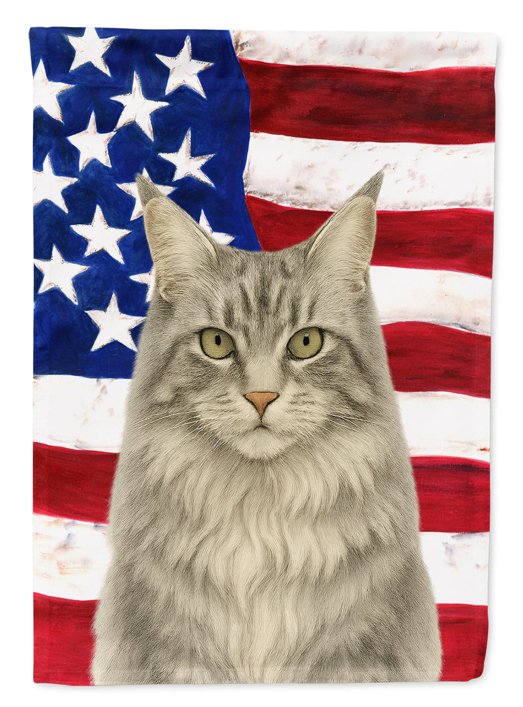 MainCoon Silver Tabby Cat American House Flag 28x40 Porch Sleeve Pole Decorative Outside Yard Banner Artwork Wall Hanging, Polyester