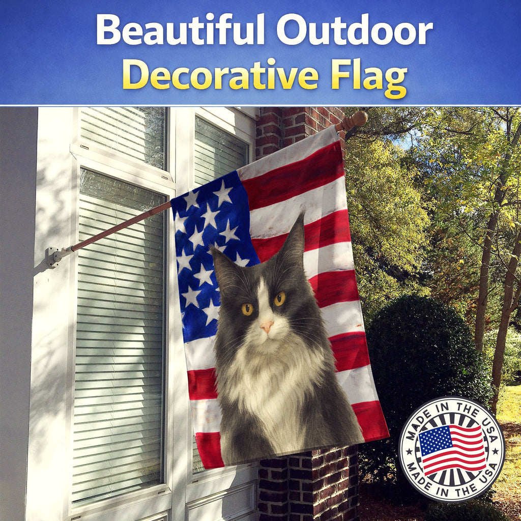MainCoon Black and White Tabby Cat American House Flag 28x40 Porch Sleeve Pole Decorative Outside Yard Banner Artwork Wall Hanging, Polyester