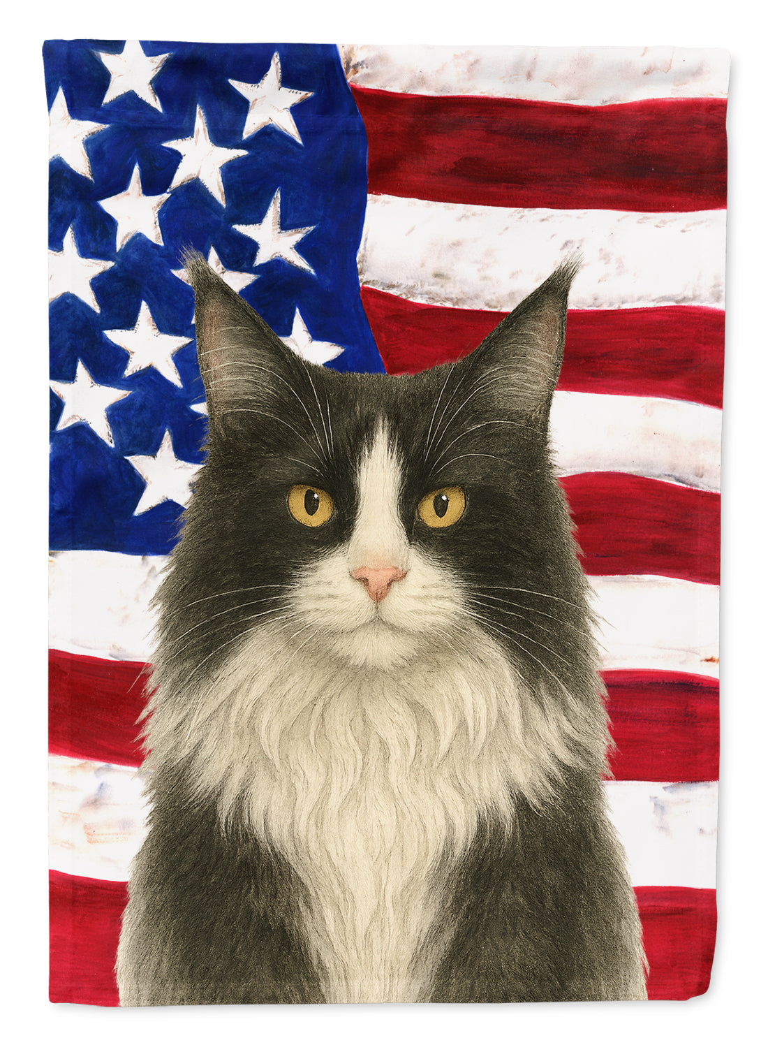 MainCoon Black and White Tabby Cat American House Flag 28x40 Porch Sleeve Pole Decorative Outside Yard Banner Artwork Wall Hanging, Polyester