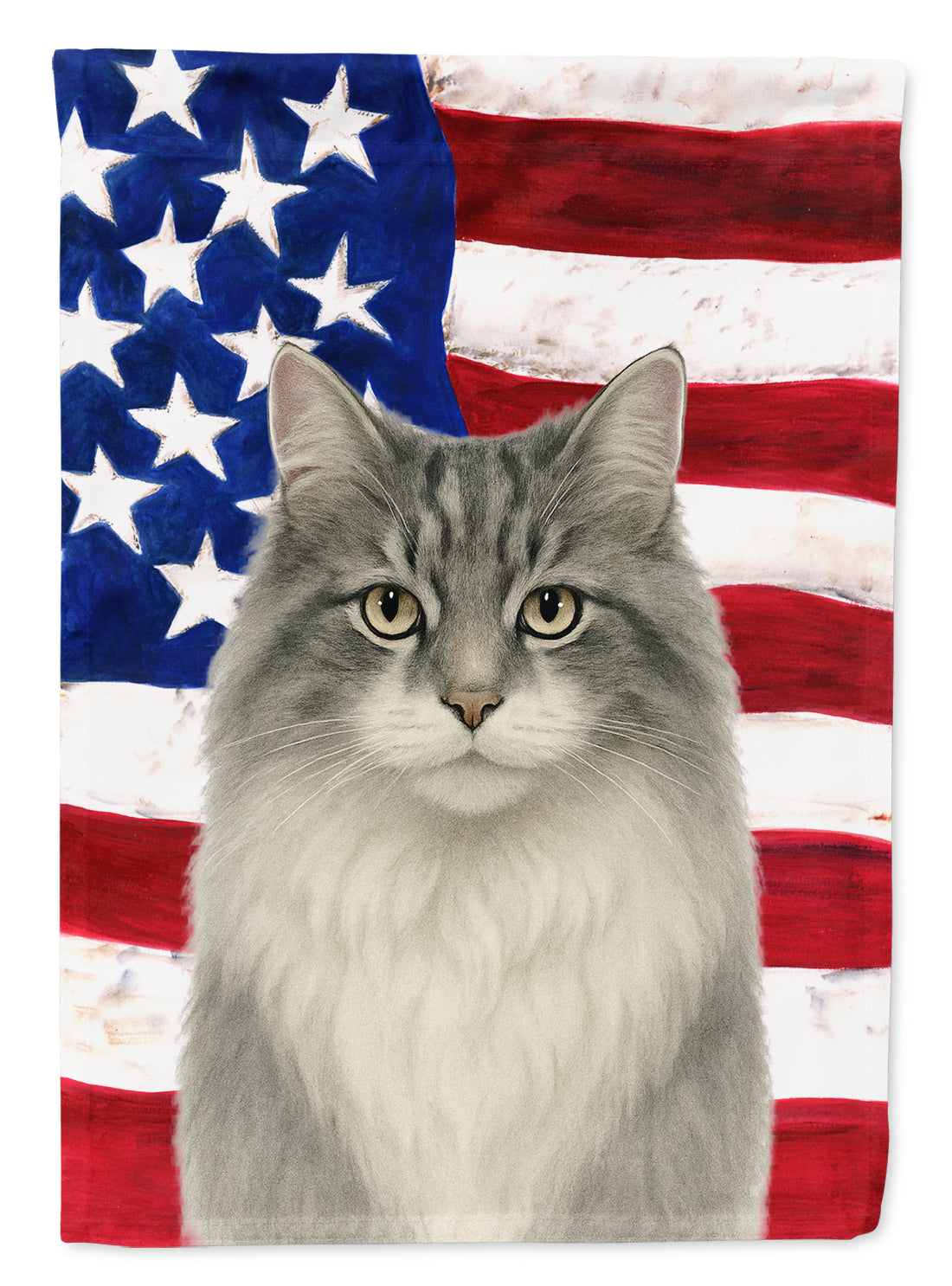 Norwegian Forest Cat Gray and White Tabby American House Flag 28x40 Porch Sleeve Pole Decorative Outside Yard Banner Artwork Wall Hanging, Polyester