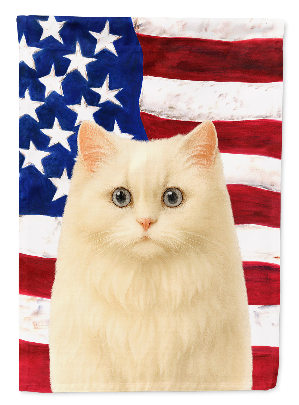Persian White Cat American House Flag 28x40 Porch Sleeve Pole Decorative Outside Yard Banner Artwork Wall Hanging, Polyester