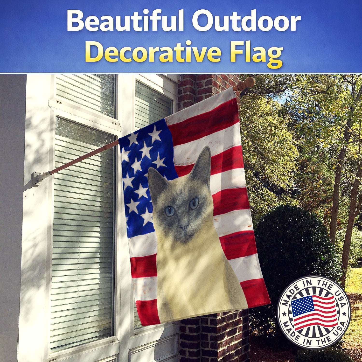 Blue Point Cat American House Flag 28x40 Porch Sleeve Pole Decorative Outside Yard Banner Artwork Wall Hanging, Polyester