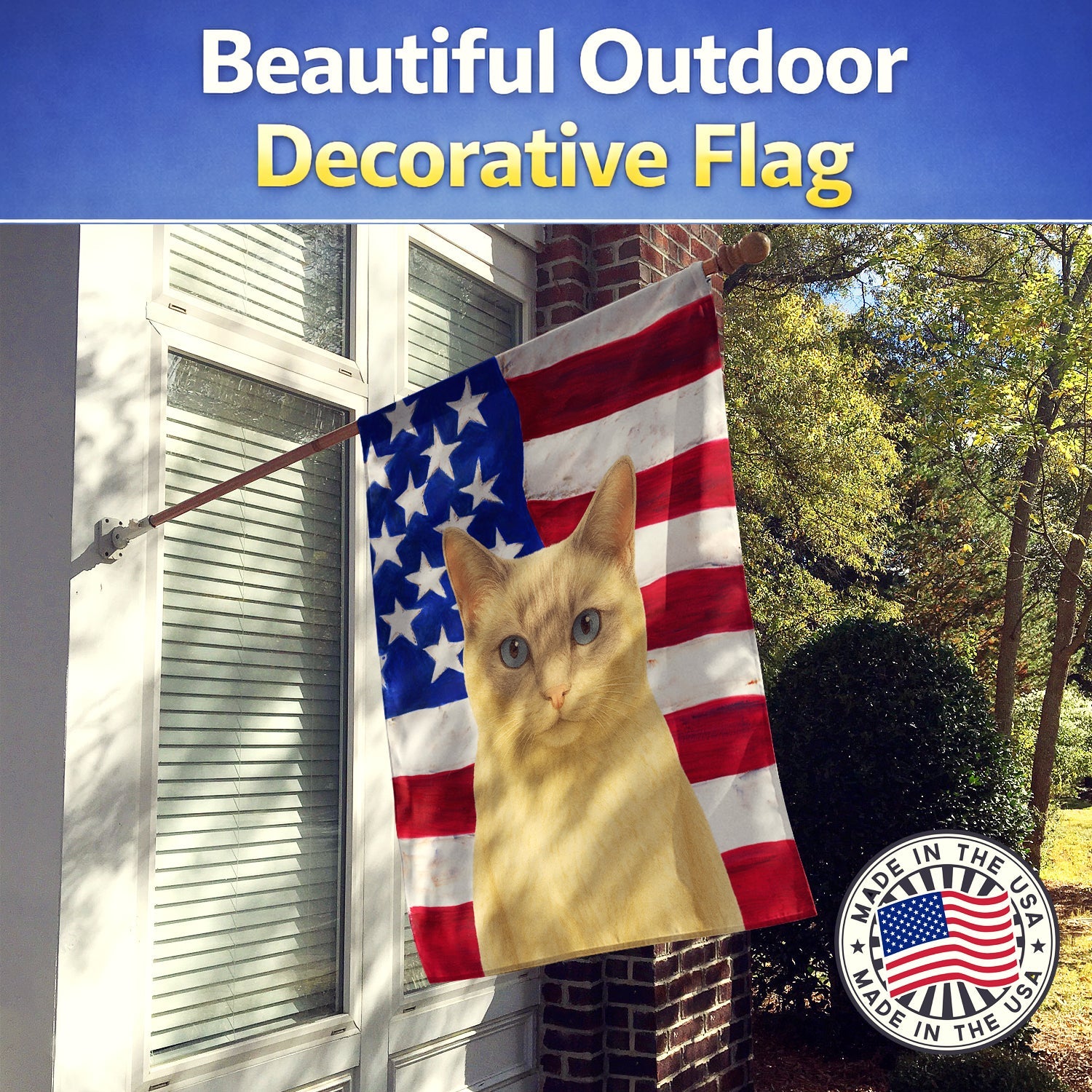 Lilac Point Cat American House Flag 28x40 Porch Sleeve Pole Decorative Outside Yard Banner Artwork Wall Hanging, Polyester