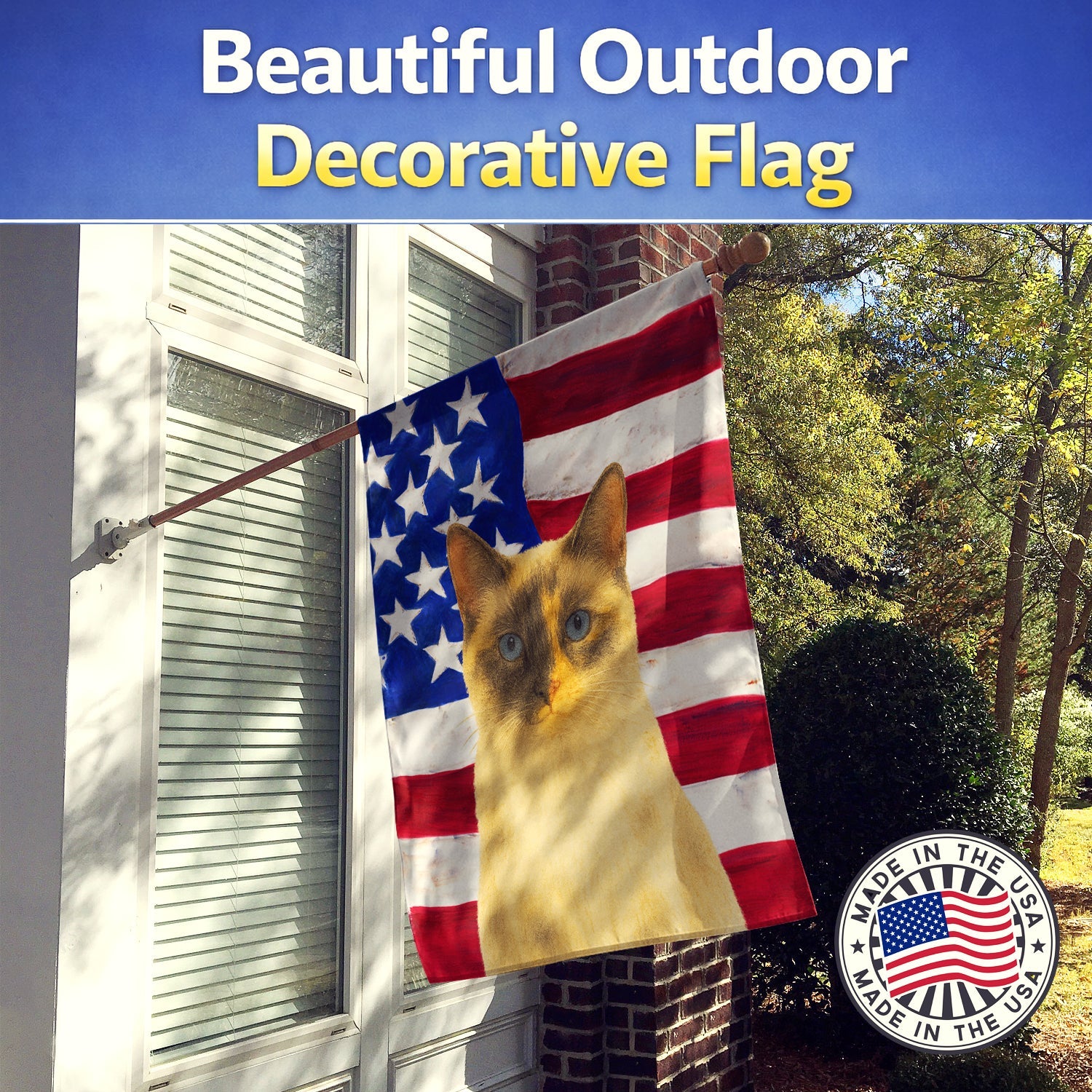 Tortie Point Cat American House Flag 28x40 Porch Sleeve Pole Decorative Outside Yard Banner Artwork Wall Hanging, Polyester