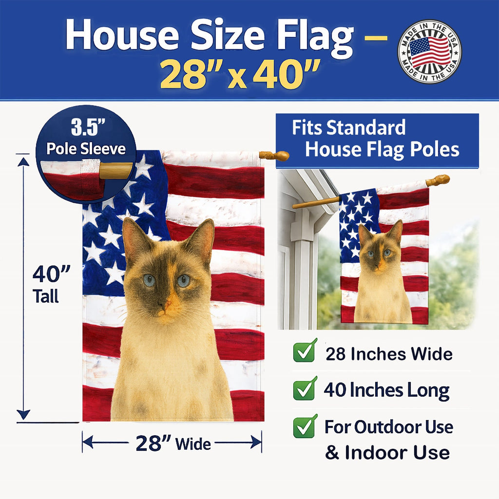Tortie Point Cat American House Flag 28x40 Porch Sleeve Pole Decorative Outside Yard Banner Artwork Wall Hanging, Polyester