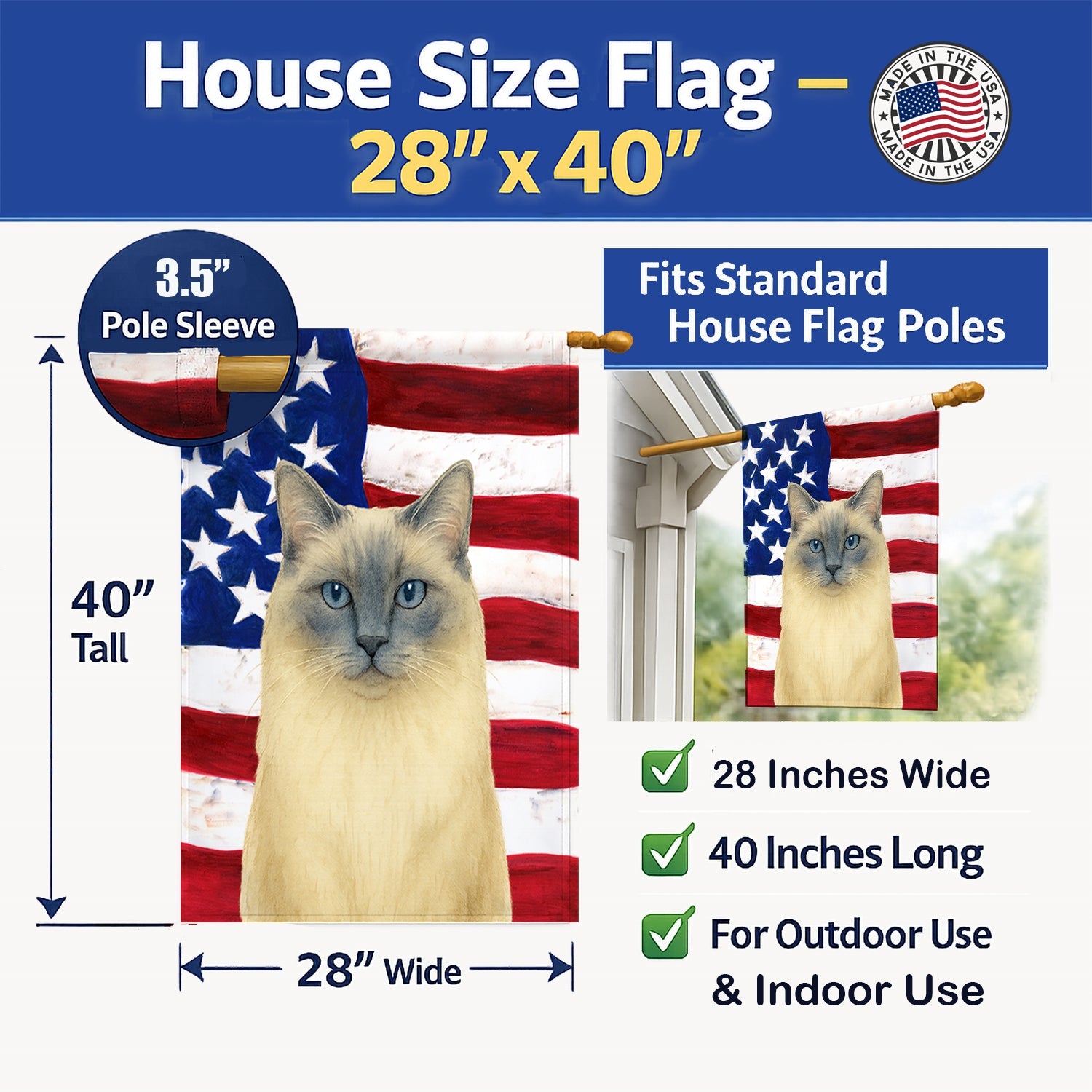 Ragdoll Blue Point Cat American House Flag 28x40 Porch Sleeve Pole Decorative Outside Yard Banner Artwork Wall Hanging, Polyester