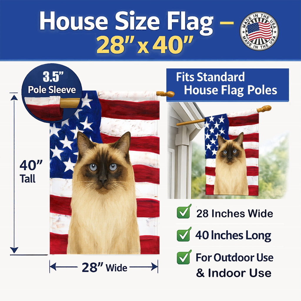 Ragdoll Seal Point Cat American House Flag 28x40 Porch Sleeve Pole Decorative Outside Yard Banner Artwork Wall Hanging, Polyester