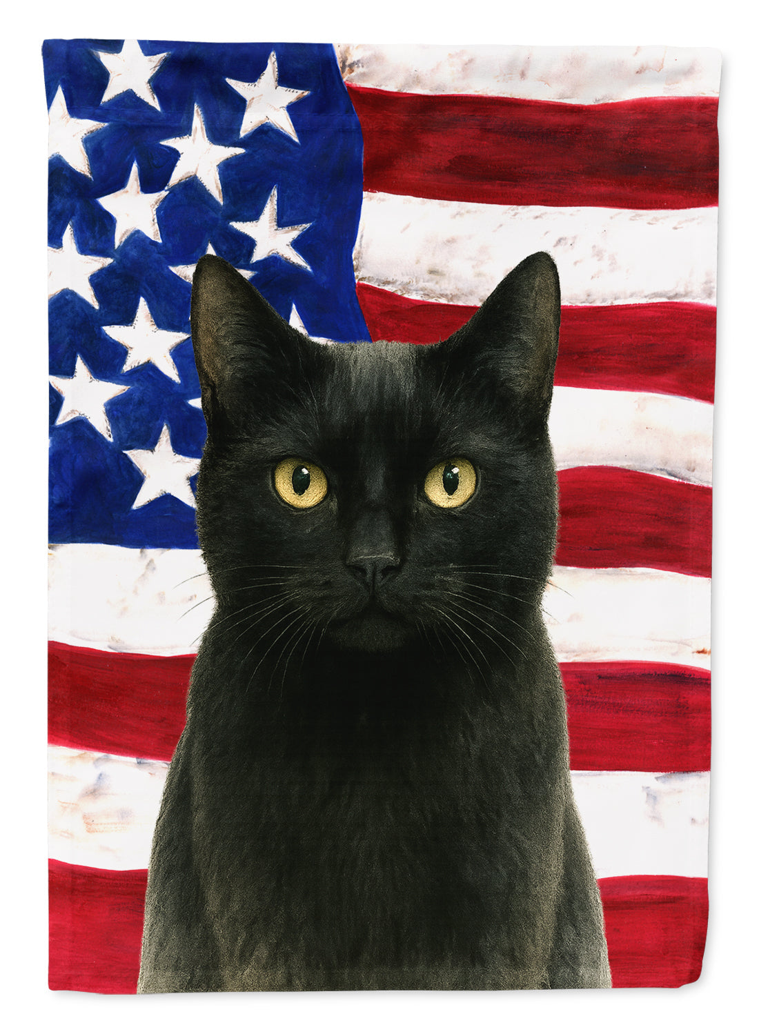 Black Cat American House Flag 28x40 Porch Sleeve Pole Decorative Outside Yard Banner Artwork Wall Hanging, Polyester
