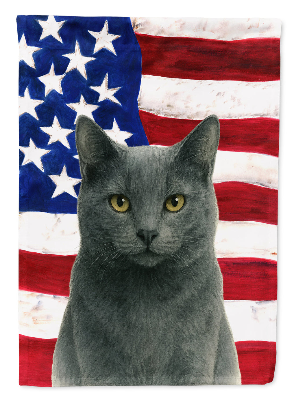 Gray Cat American House Flag 28x40 Porch Sleeve Pole Decorative Outside Yard Banner Artwork Wall Hanging, Polyester