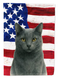 Gray Cat American House Flag 28x40 Porch Sleeve Pole Decorative Outside Yard Banner Artwork Wall Hanging, Polyester