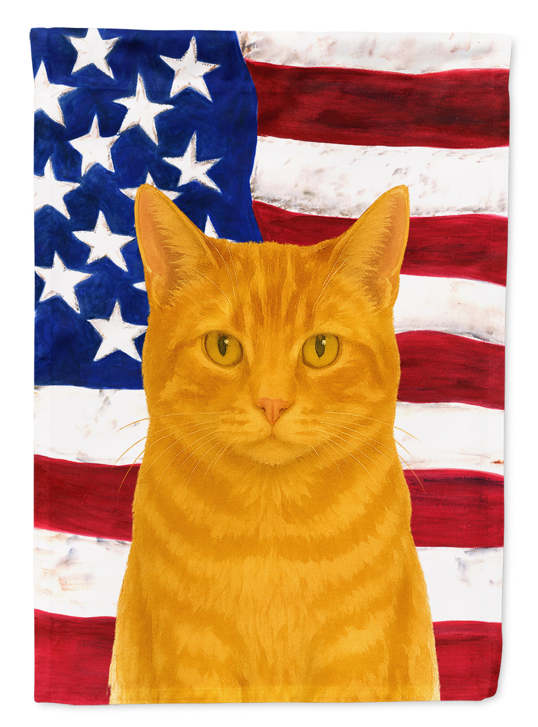 Red Cat American House Flag 28x40 Porch Sleeve Pole Decorative Outside Yard Banner Artwork Wall Hanging, Polyester
