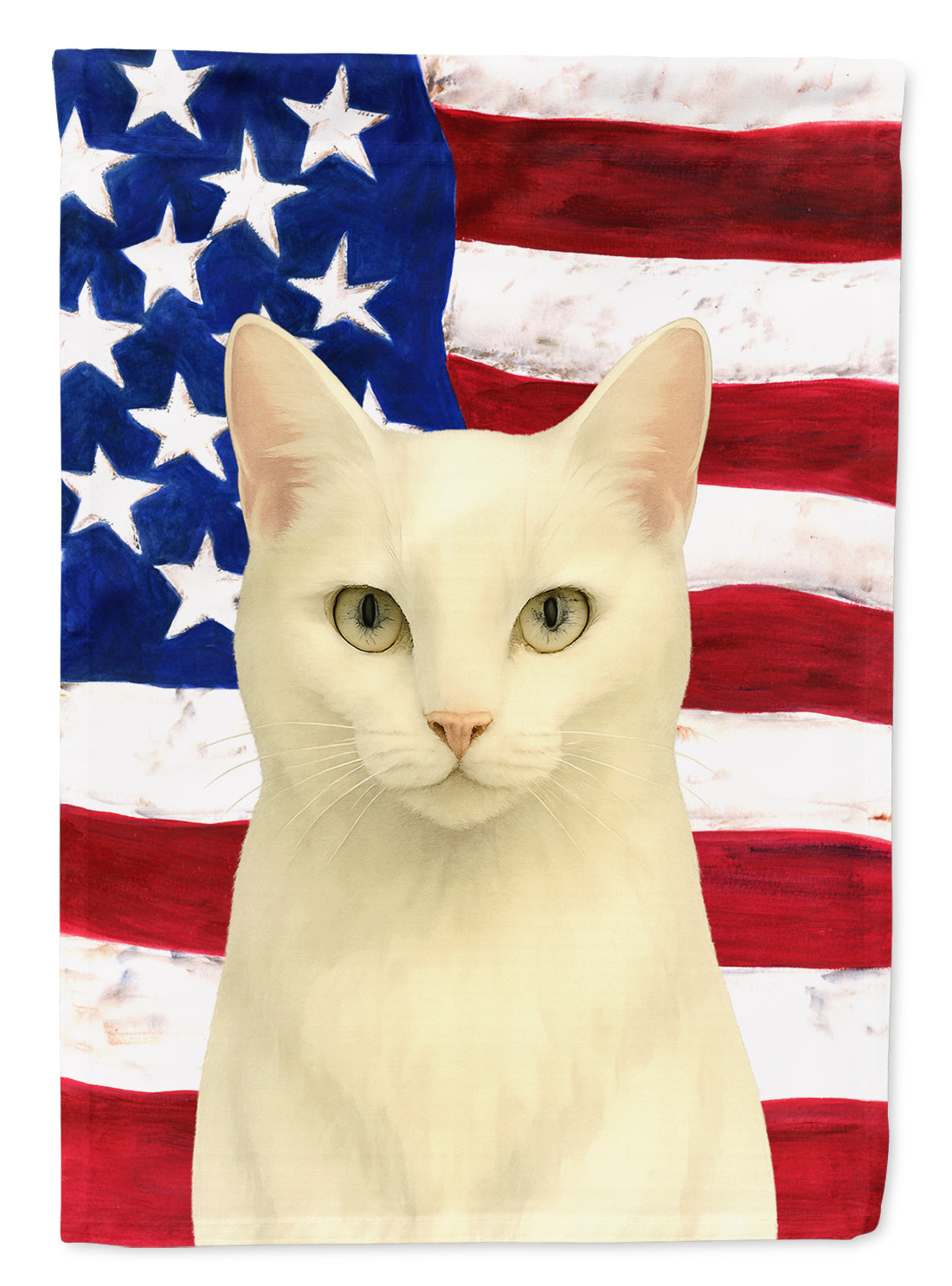 White Cat American House Flag 28x40 Porch Sleeve Pole Decorative Outside Yard Banner Artwork Wall Hanging, Polyester