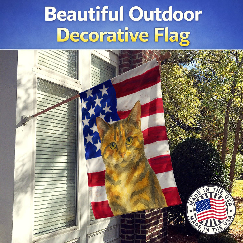 Patched Tabby Cat American House Flag 28x40 Porch Sleeve Pole Decorative Outside Yard Banner Artwork Wall Hanging, Polyester