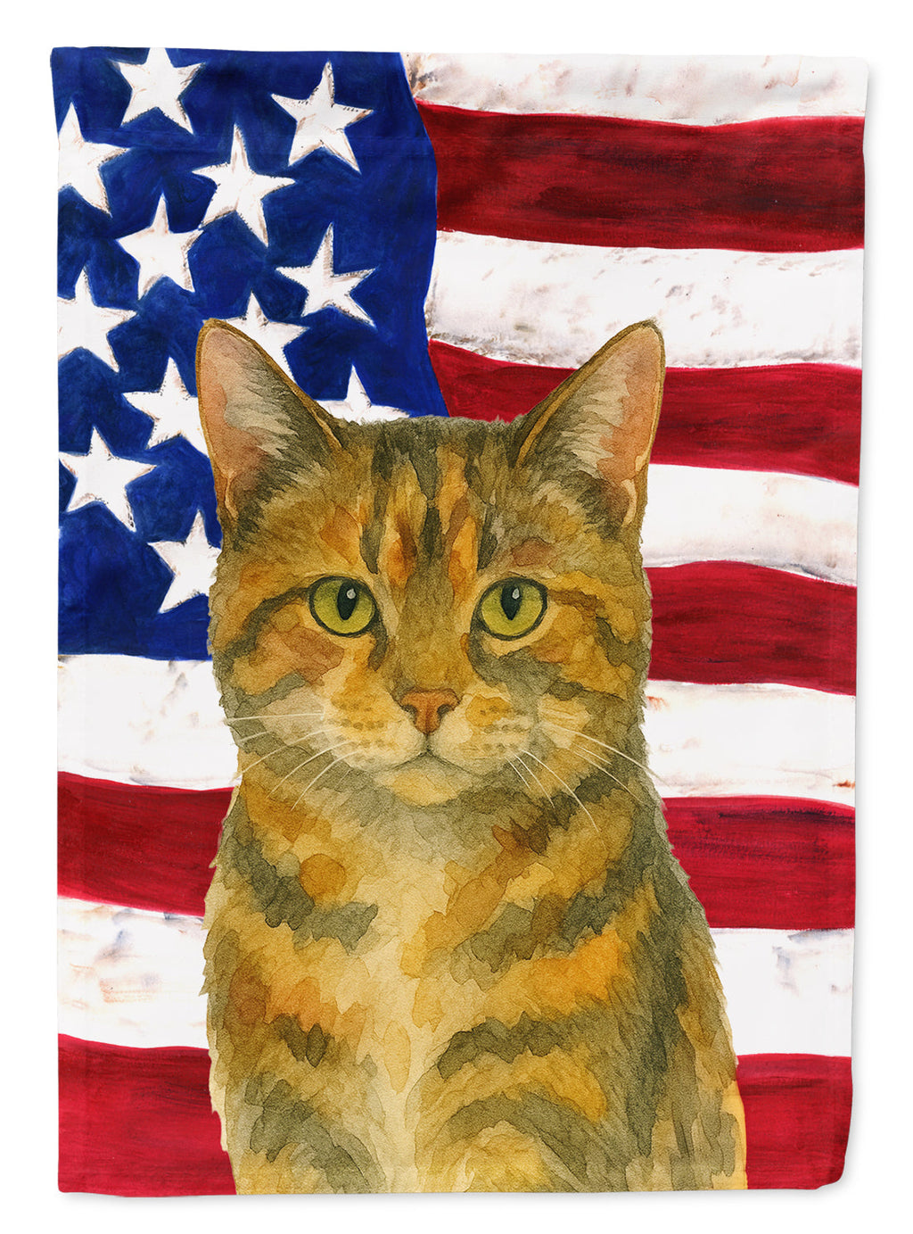 Patched Tabby Cat American House Flag 28x40 Porch Sleeve Pole Decorative Outside Yard Banner Artwork Wall Hanging, Polyester