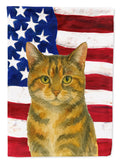 Patched Tabby Cat American House Flag 28x40 Porch Sleeve Pole Decorative Outside Yard Banner Artwork Wall Hanging, Polyester