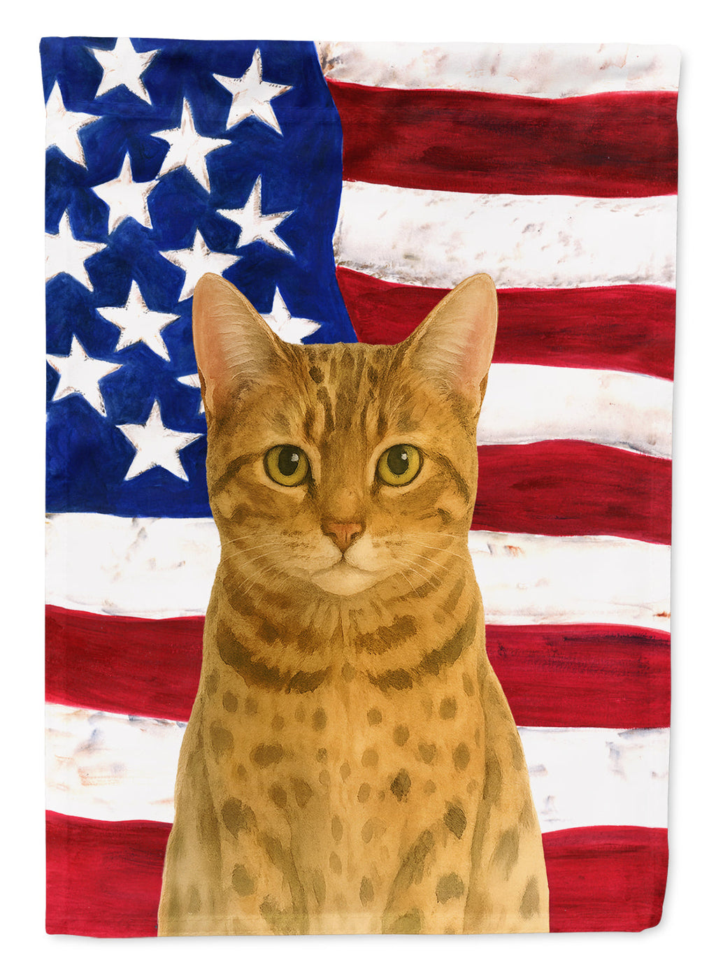 Spotted Brown Tabby Cat American House Flag 28x40 Porch Sleeve Pole Decorative Outside Yard Banner Artwork Wall Hanging, Polyester