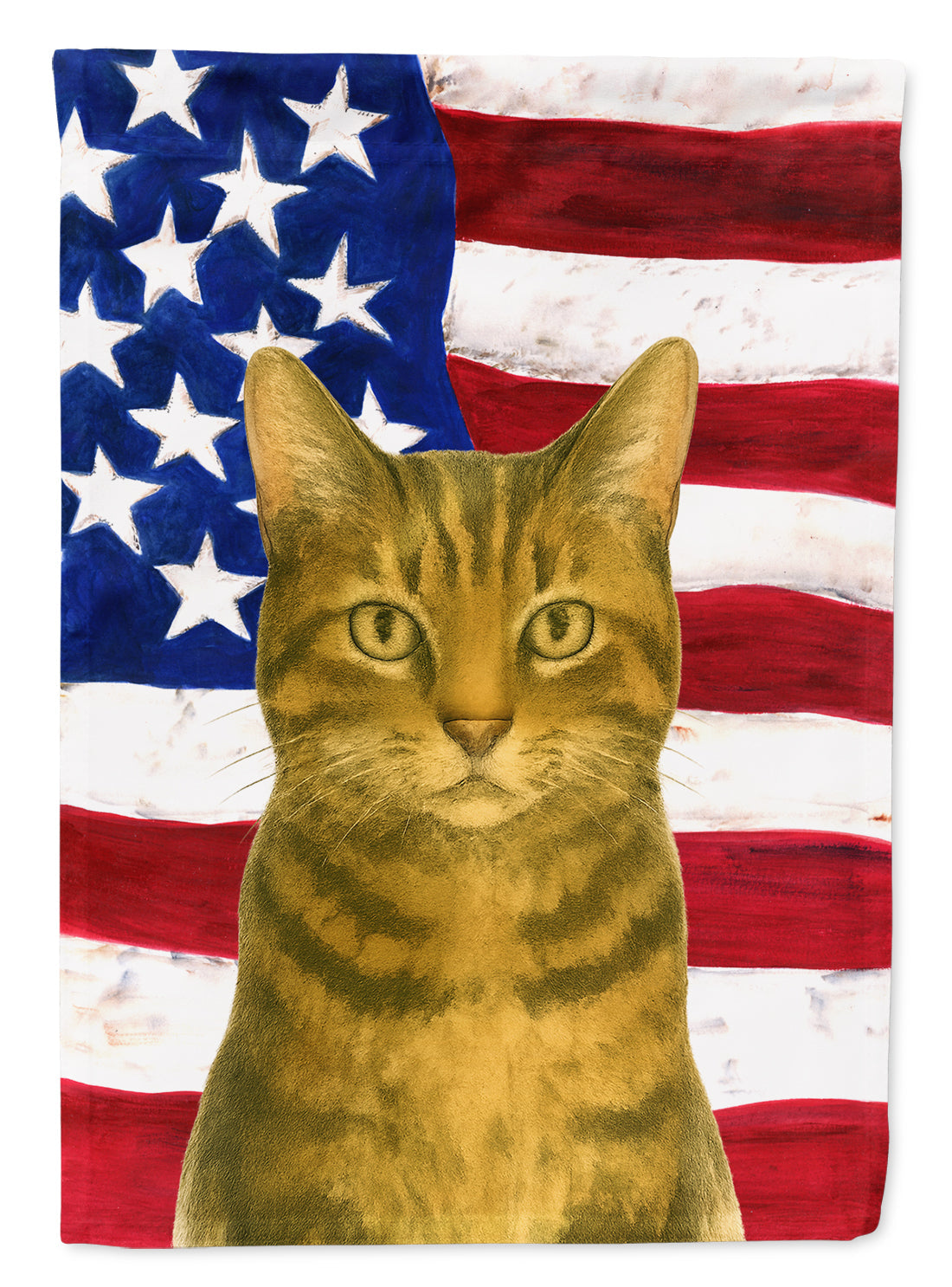 Brown Tabby Cat American House Flag 28x40 Porch Sleeve Pole Decorative Outside Yard Banner Artwork Wall Hanging, Polyester