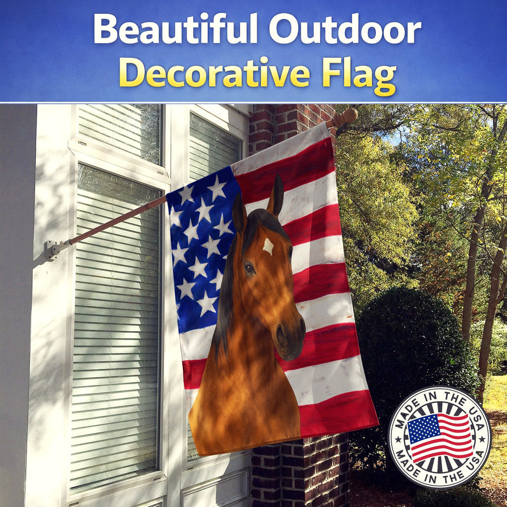 Bay Quarter Horse American House Flag 28x40 Porch Sleeve Pole Decorative Outside Yard Banner Artwork Wall Hanging, Polyester