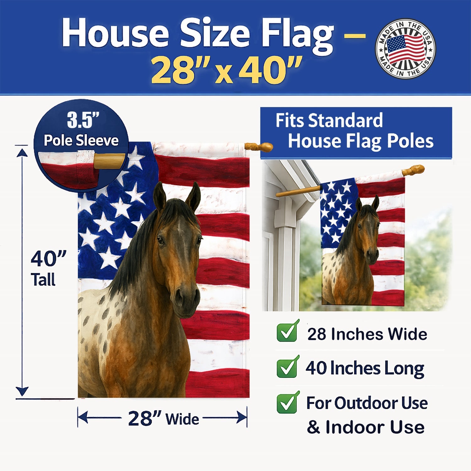 Blanket Andalusian Horse American House Flag 28x40 Porch Sleeve Pole Decorative Outside Yard Banner Artwork Wall Hanging, Polyester