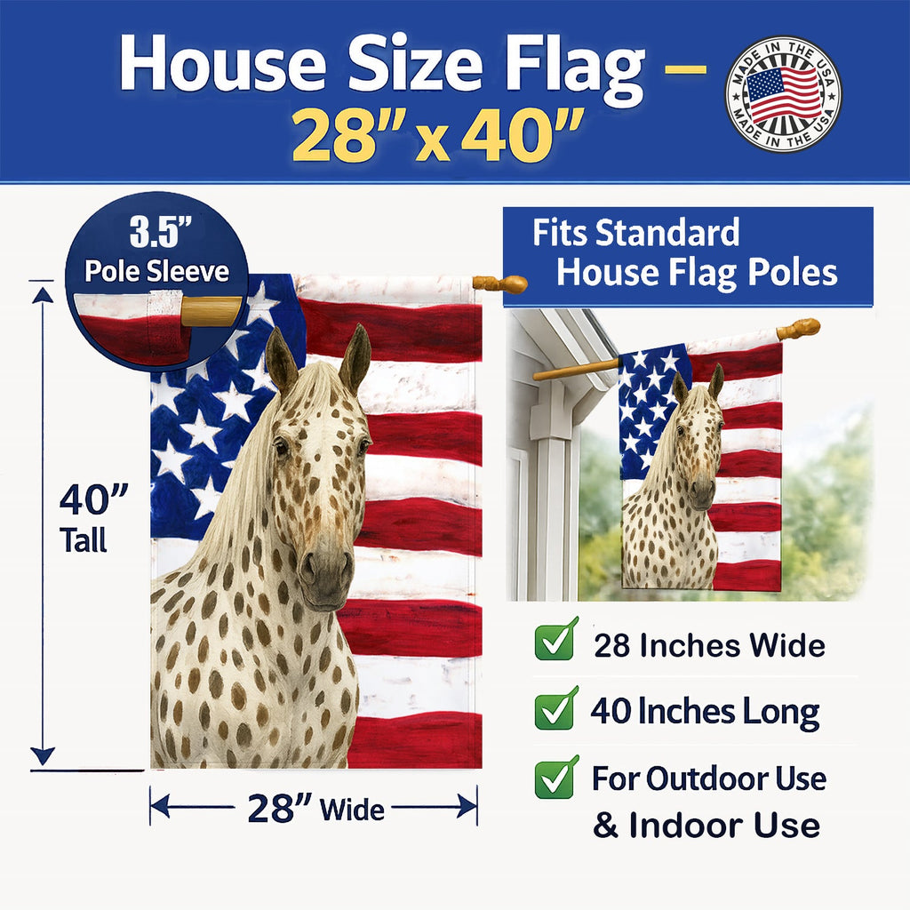 Leopard Spot Andalusian Horse American House Flag 28x40 Porch Sleeve Pole Decorative Outside Yard Banner Artwork Wall Hanging, Polyester