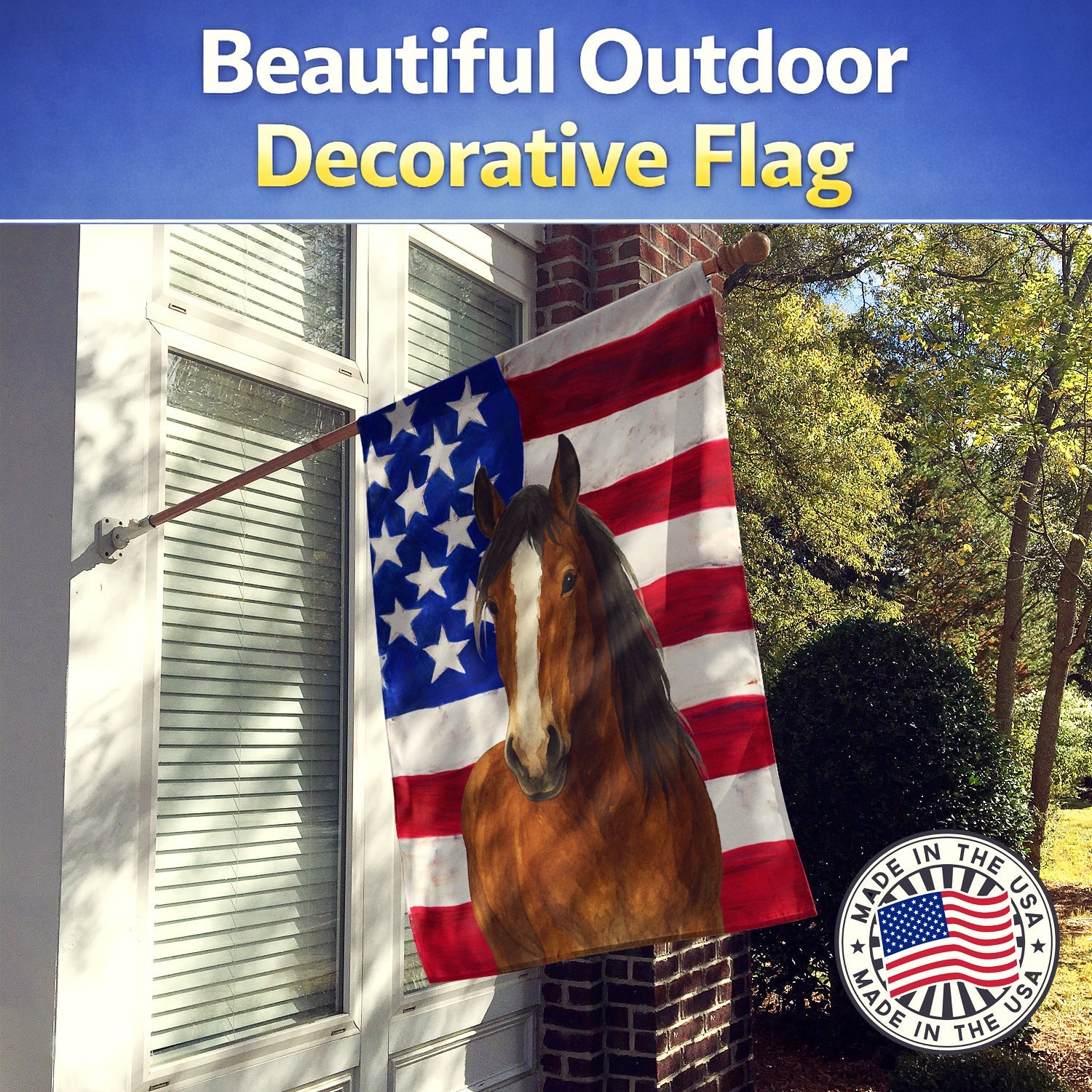 Bay Clydesdale Horse American House Flag 28x40 Porch Sleeve Pole Decorative Outside Yard Banner Artwork Wall Hanging, Polyester
