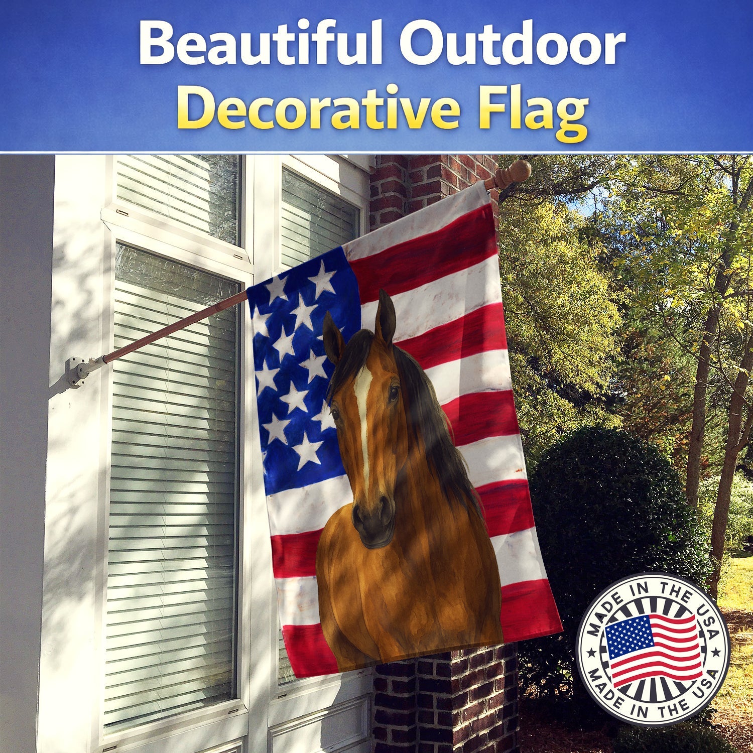 Bay Dutch Warmblood Horse American House Flag 28x40 Porch Sleeve Pole Decorative Outside Yard Banner Artwork Wall Hanging, Polyester