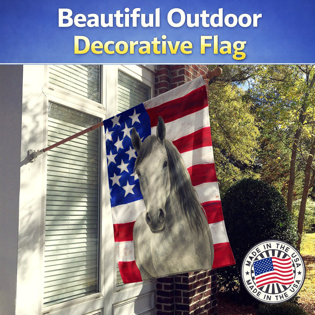 Gray Dutch Warmblood Horse American House Flag 28x40 Porch Sleeve Pole Decorative Outside Yard Banner Artwork Wall Hanging, Polyester