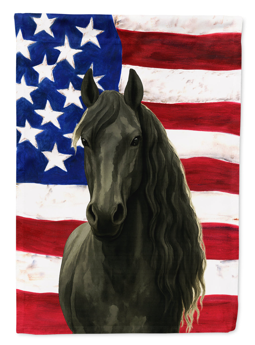 Black Friesian Horse American House Flag 28x40 Porch Sleeve Pole Decorative Outside Yard Banner Artwork Wall Hanging, Polyester