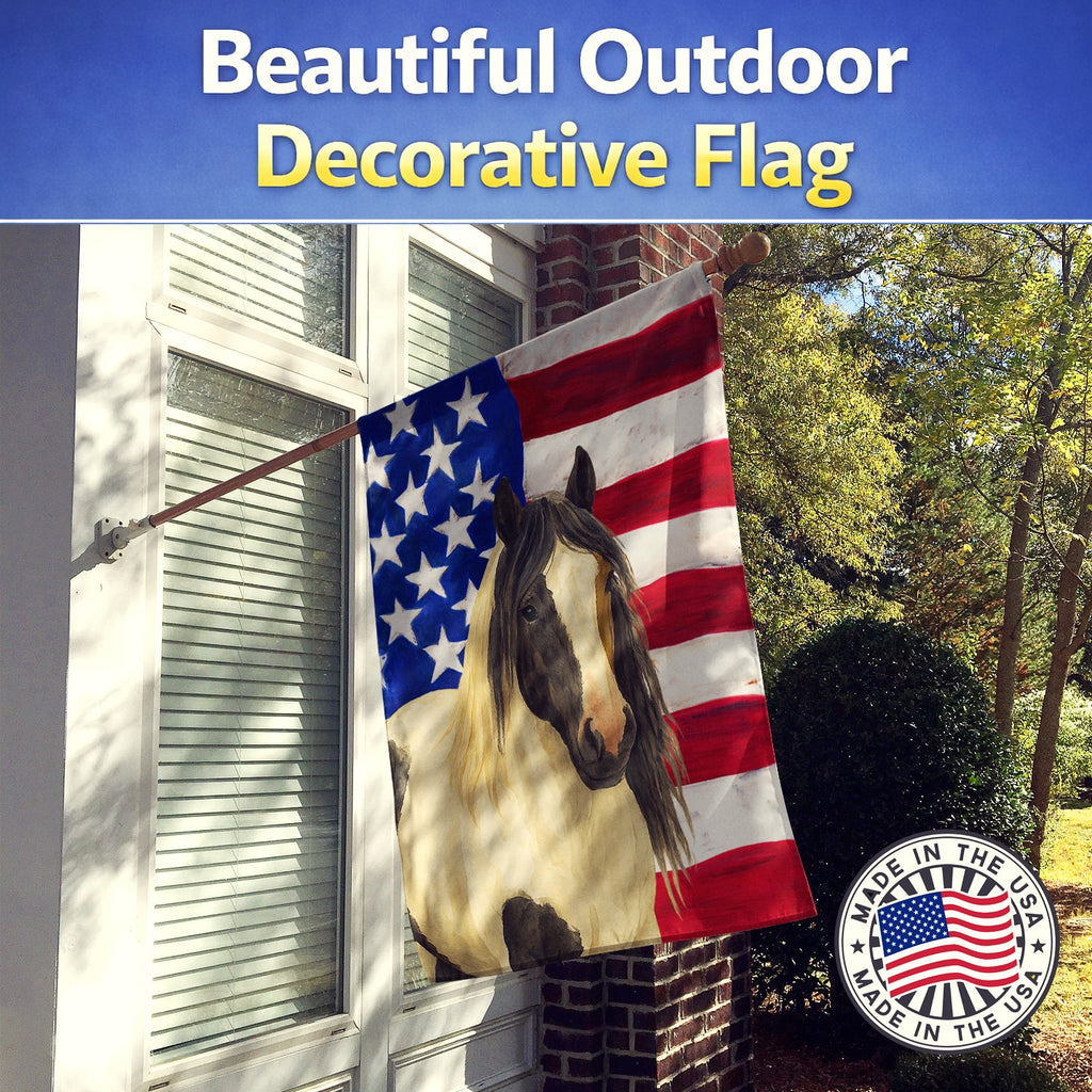 Piebald Gypsy Vanner Horse American House Flag 28x40 Porch Sleeve Pole Decorative Outside Yard Banner Artwork Wall Hanging, Polyester