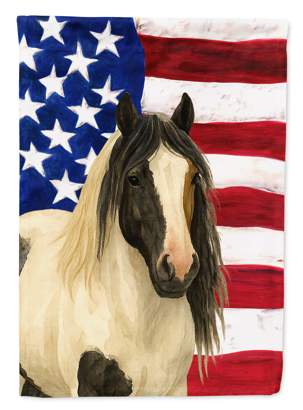Piebald Gypsy Vanner Horse American House Flag 28x40 Porch Sleeve Pole Decorative Outside Yard Banner Artwork Wall Hanging, Polyester