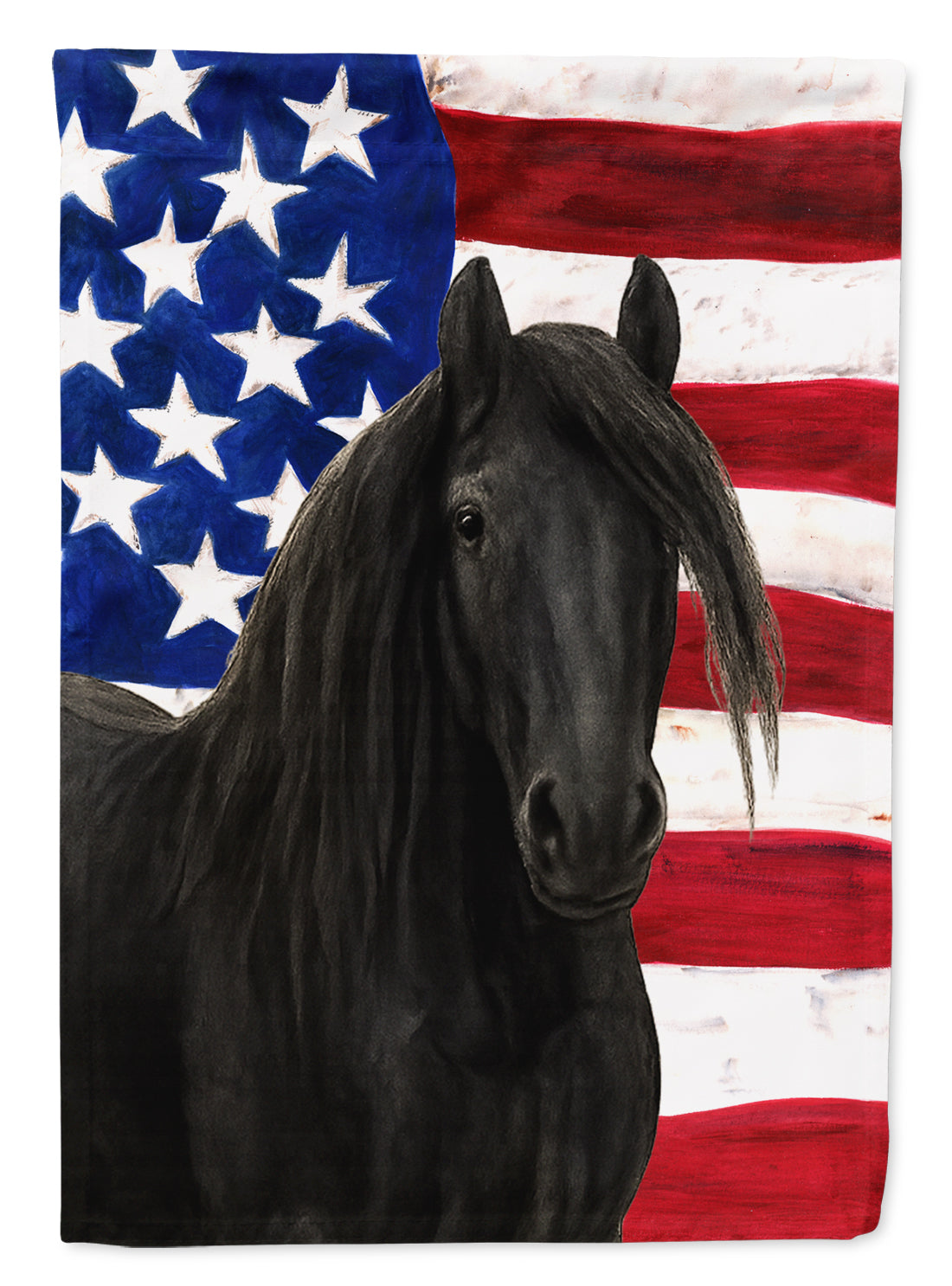 Black Gypsy Vanner Horse American House Flag 28x40 Porch Sleeve Pole Decorative Outside Yard Banner Artwork Wall Hanging, Polyester