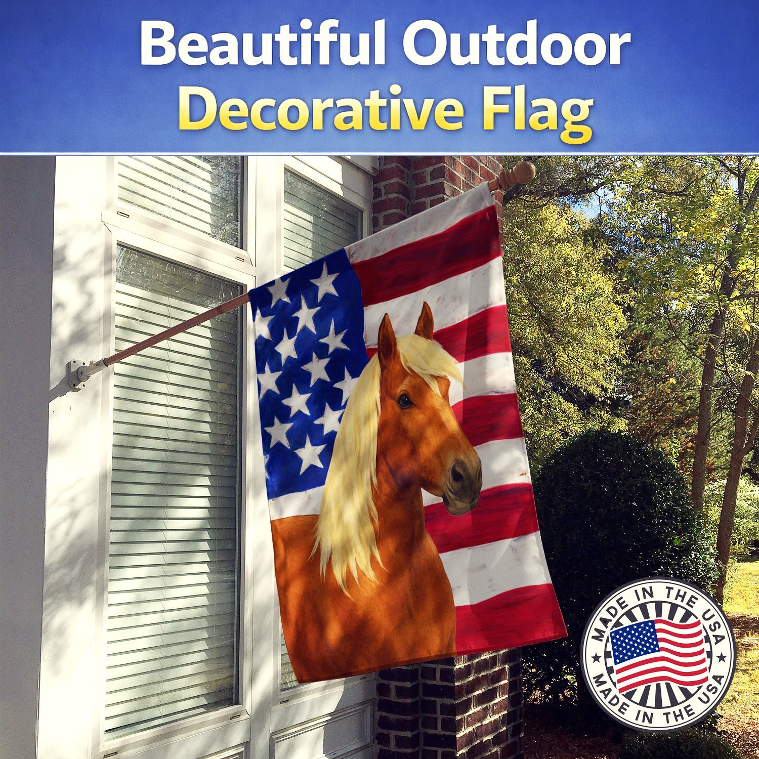 Chestnut Gypsy Vanner Horse with Flaxen Mane American House Flag 28x40 Porch Sleeve Pole Decorative Outside Yard Banner Artwork Wall Hanging, Polyester